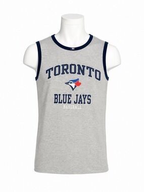 Official MLB Toronto Blue Jays Tank Top Grey Navy Blue Ringer Muscle Shirt Small